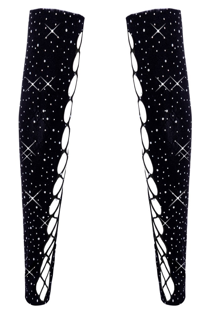 Schwarze Armstulpen von Cottelli ACCESSOIRES mit Glitzersteinchen, Rückansicht