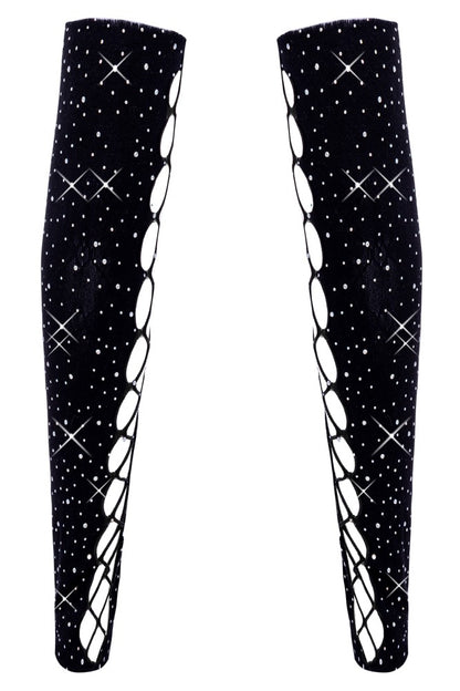 Schwarze Armstulpen von Cottelli ACCESSOIRES mit Glitzersteinchen, Rückansicht