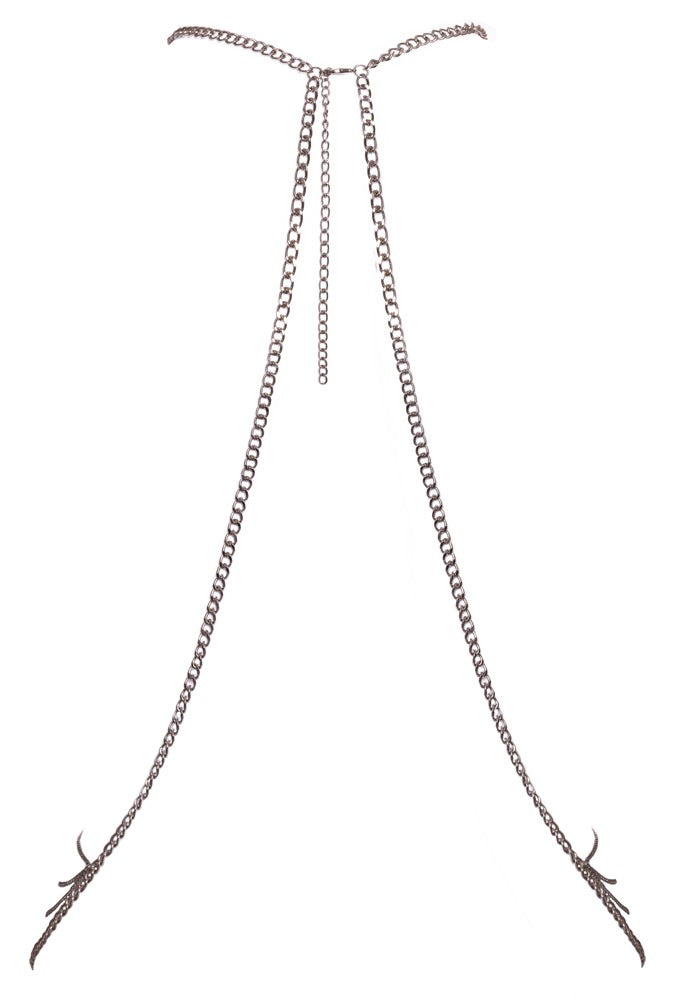 Rückansicht der silberfarbenen Cottelli ACCESSOIRES Körperkette mit Neckholder und schmalen Ketten