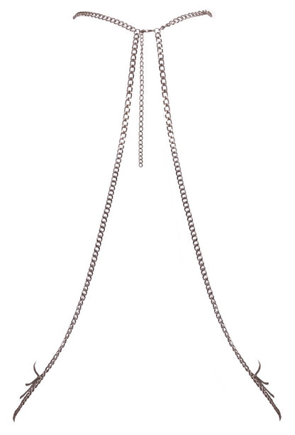 Rückansicht der silberfarbenen Cottelli ACCESSOIRES Körperkette mit Neckholder und schmalen Ketten