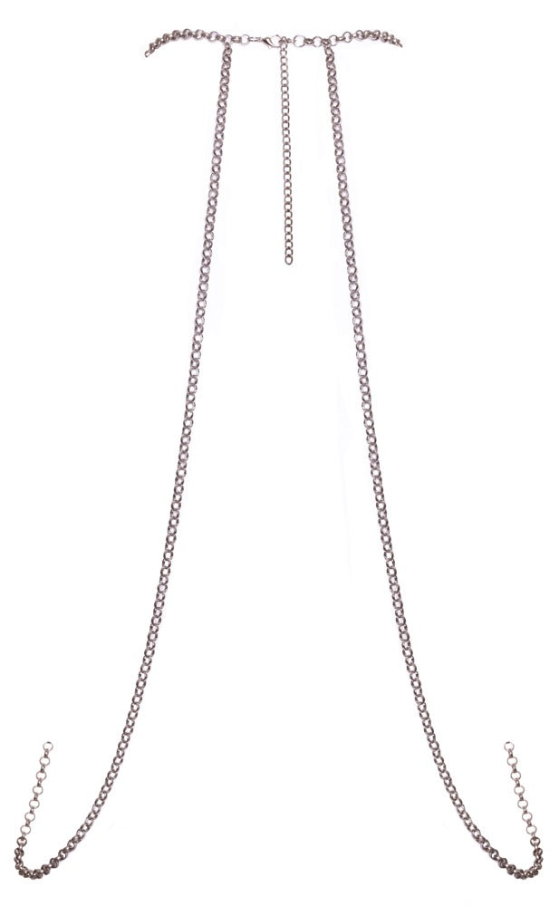 Rückansicht der silberfarbenen Cottelli ACCESSOIRES Körperkette mit Neckholder und herabhängenden Ketten