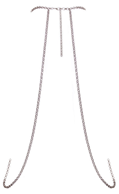 Rückansicht der silberfarbenen Cottelli ACCESSOIRES Körperkette mit Neckholder und herabhängenden Ketten