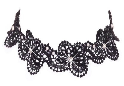 Schwarzes Cottelli ACCESSOIRES Spitzen-Halsband mit Perlen und Glitzersteinchen in Vorderansicht