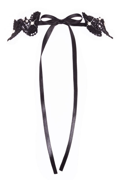 Rückansicht des schwarzen Cottelli ACCESSOIRES Spitzen-Halsbands mit Satin-Bindebändern