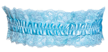 Rückansicht des hellblauen Cottelli ACCESSOIRES Strumpfbands aus elastischer Spitze