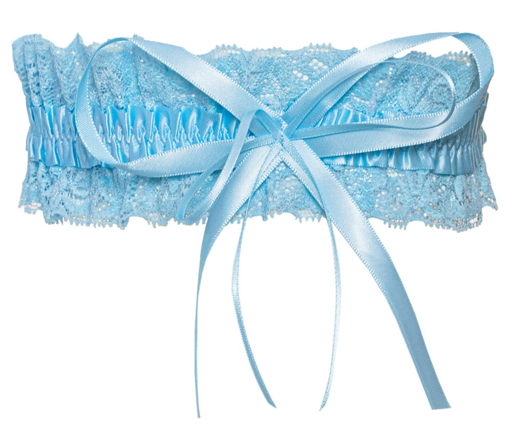 Hellblaues Cottelli ACCESSOIRES Spitzen-Strumpfband mit Satinschleife in Vorderansicht
