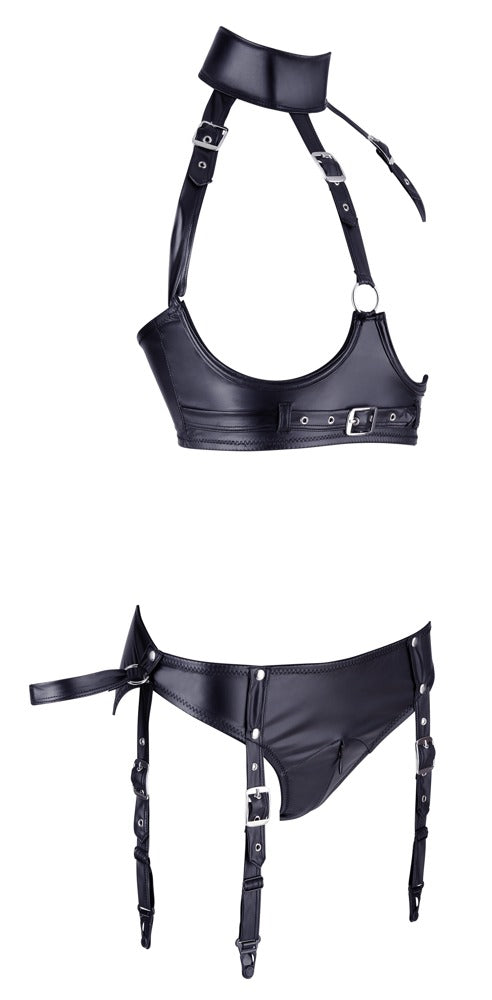Vorderansicht des Cottelli BONDAGE Dessous Sets mit Ouvert-BH und Slip