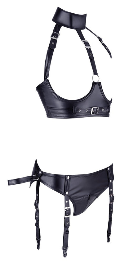 Vorderansicht des Cottelli BONDAGE Dessous Sets mit Ouvert-BH und Slip