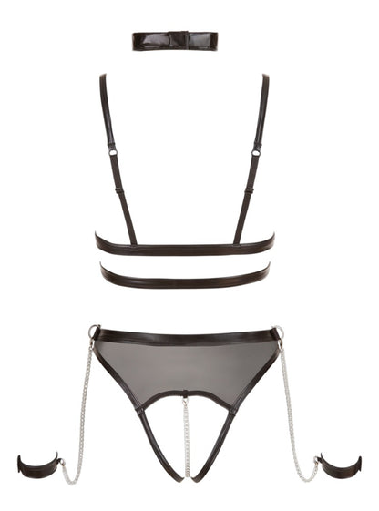 Rückansicht des Cottelli BONDAGE Body in flacher Darstellung mit Powernet und verstellbaren Riemen