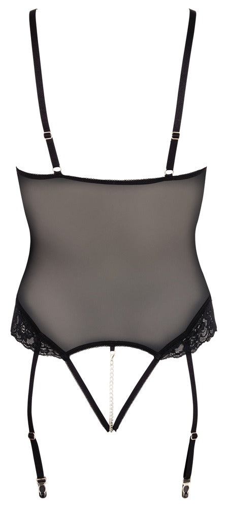 Freigestellte Rückansicht des schwarzen Cottelli BONDAGE Strapsbody mit schmalen Trägern