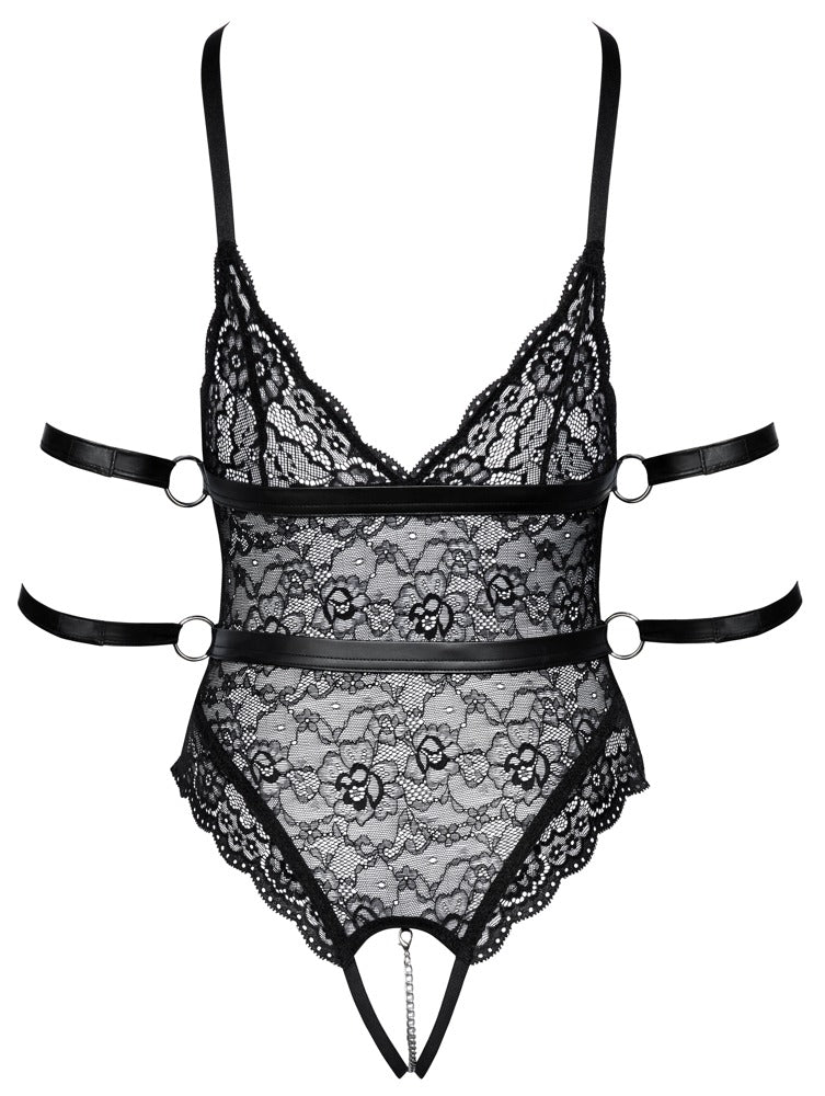 Cottelli BONDAGE Body ouvert mit Armfesseln und Spitzenoptik in der Rückenansicht