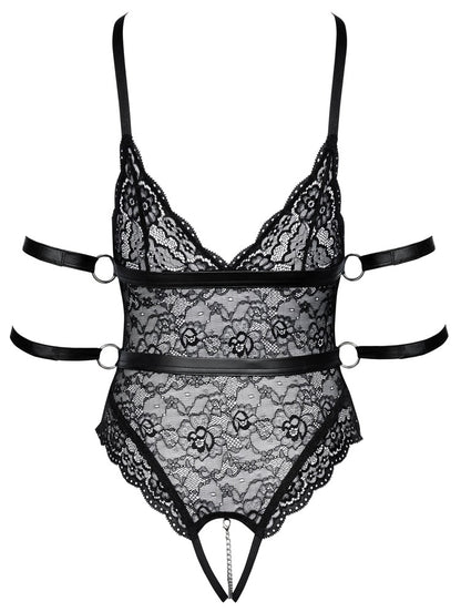 Cottelli BONDAGE Body ouvert mit Armfesseln und Spitzenoptik in der Rückenansicht