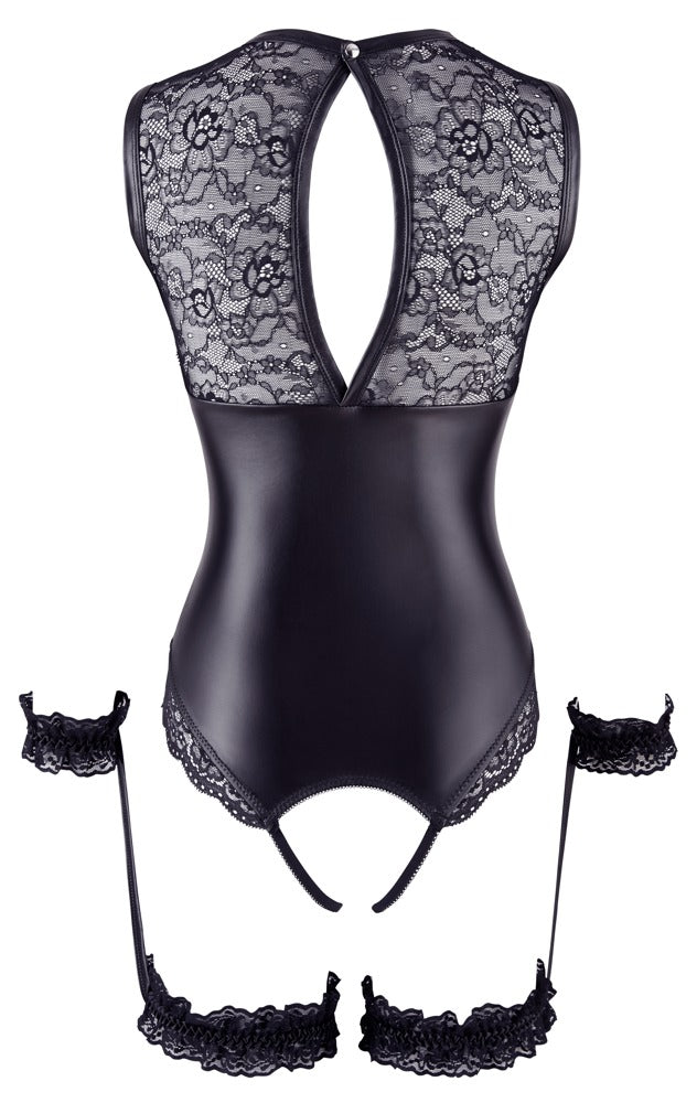 Rückenansicht des Cottelli BONDAGE Body mit Spitzeneinsatz und Mattlook