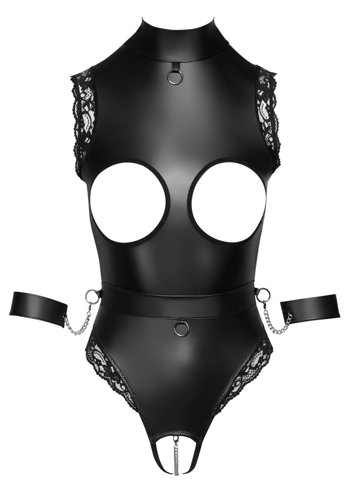 Cottelli BONDAGE Body ouvert Vorderansicht mit Cut-outs und Armfesseln