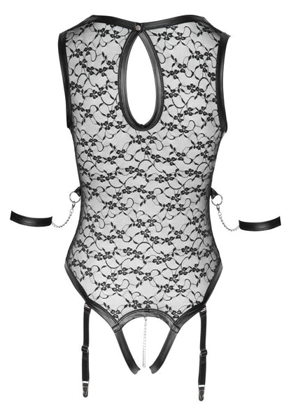 Rückansicht des Cottelli BONDAGE Spitzenbodys mit Strapsen