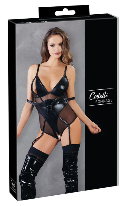 Verpackung des Cottelli BONDAGE Bodys mit Produktabbildung in Schwarz