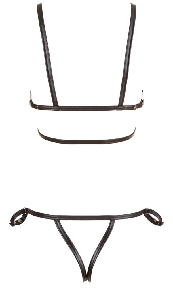 Rückansicht des zweiteiligen Cottelli BONDAGE Harness mit elastischen schwarzen Wetlook-Bändern