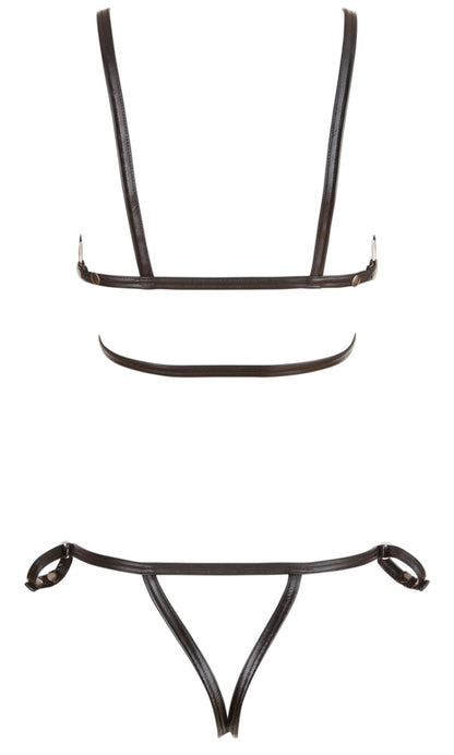 Rückansicht des zweiteiligen Cottelli BONDAGE Harness mit elastischen schwarzen Wetlook-Bändern