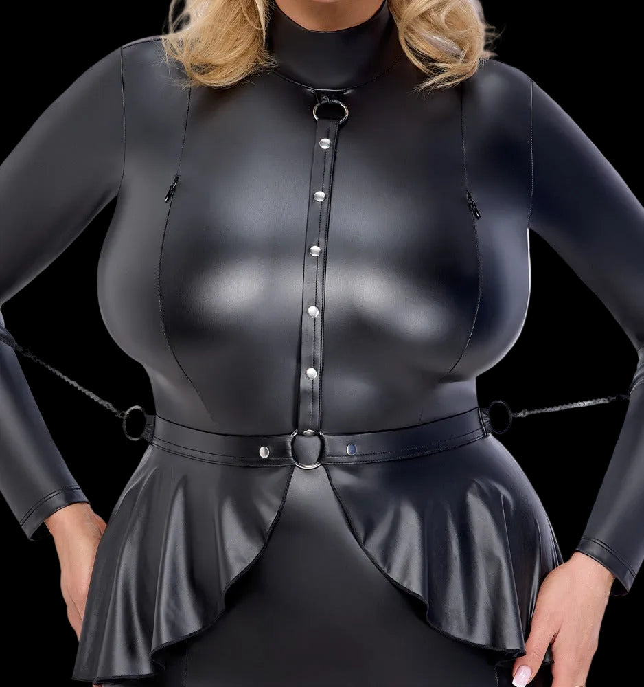 Detailansicht des Cottelli BONDAGE Kleids im schwarzen Mattlook