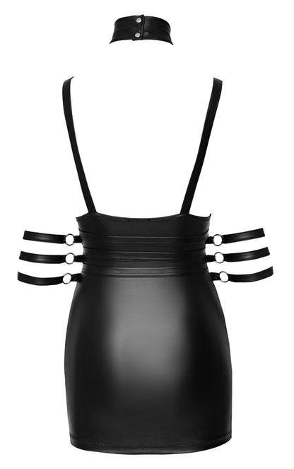 Cottelli BONDAGE Kleid im schwarzen Mattlook mit offenem Rücken Detailansicht Rückseite