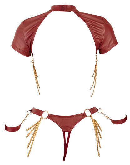Cottelli BONDAGE Ouvert-Set mit rückenfreiem Top, offenem Riostring, Goldketten und Handfesseln von hinten