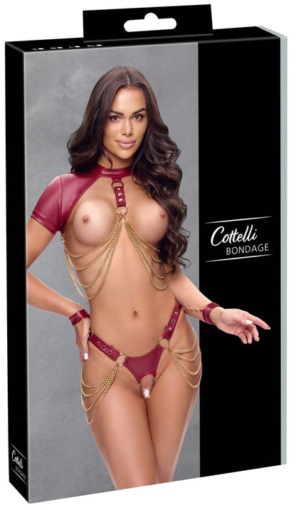 Verpackung des Cottelli BONDAGE Ouvert-Sets mit Kurzarm-Top, Riostring, Goldketten und Soft-Handfesseln