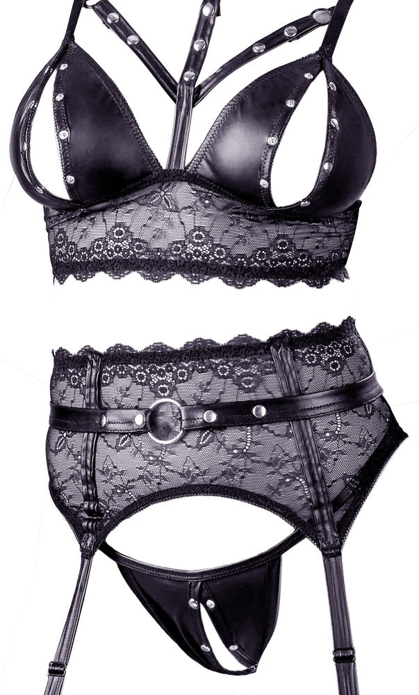 Detailansicht des Cottelli BONDAGE Sets mit Spitze und dekorativen Riemen