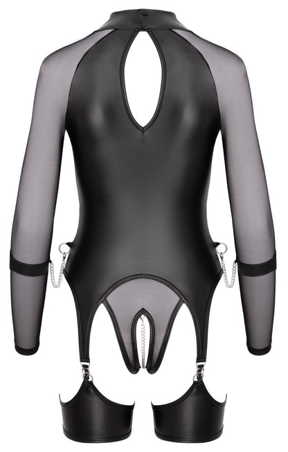 Rückansicht des Cottelli BONDAGE Bodys mit offenem Design und Strapsdetails