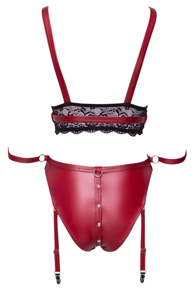 Rückansicht des Cottelli BONDAGE Sets mit Bralette und Straps-Slip in rotem Mattlook