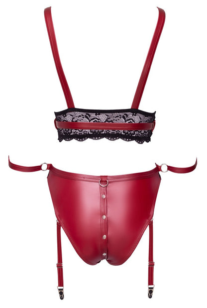 Rückansicht des Cottelli BONDAGE Sets mit Bralette und Straps-Slip in rotem Mattlook