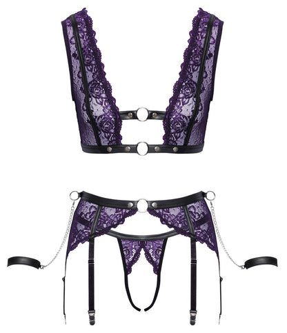 Cottelli BONDAGE Set mit Bralette, Strapsgurt und Handfesseln in Produktansicht