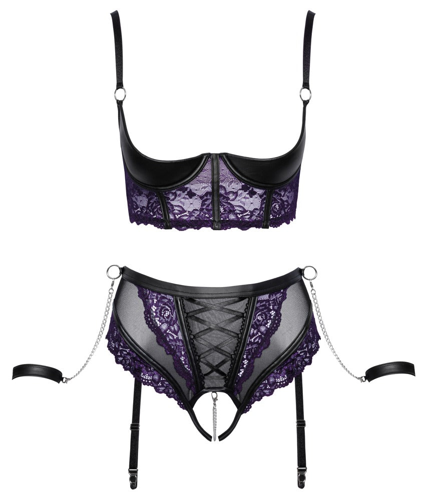 Cottelli BONDAGE Set mit Longline-Hebe, Straps-Slip und abnehmbaren Handfesseln in Produktansicht.