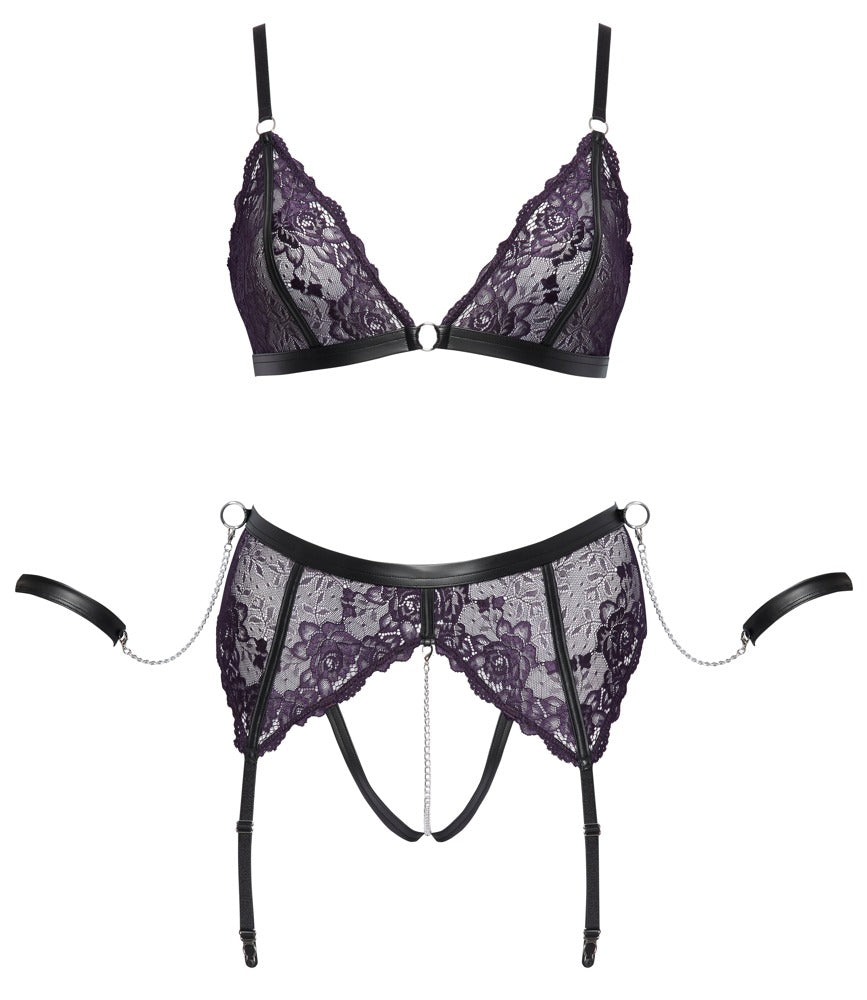 Cottelli BONDAGE Set mit Soft-BH, Straps-String und Armfesseln in Komplettansicht