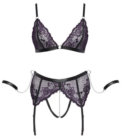 Cottelli BONDAGE Set mit Soft-BH, Straps-String und Armfesseln in Komplettansicht