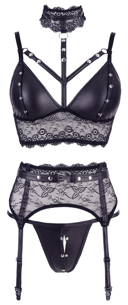 Cottelli BONDAGE Set mit Longline-BH aus Spitze und Mattlook Vorderansicht