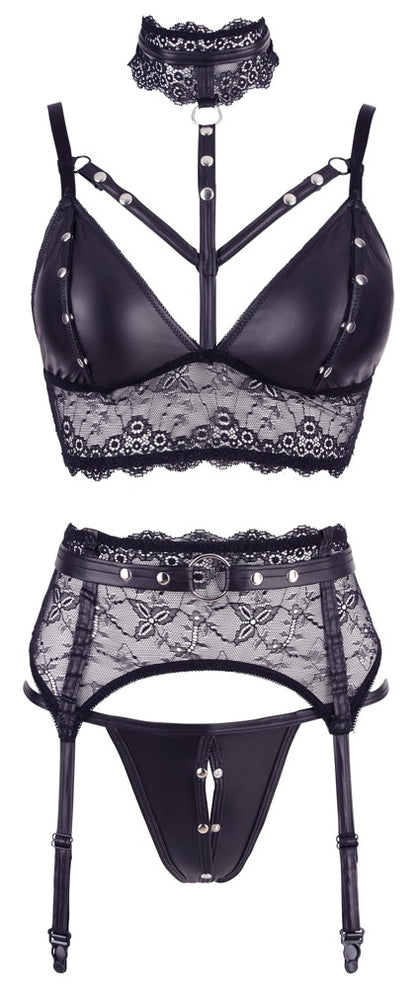 Cottelli BONDAGE Set mit Longline-BH aus Spitze und Mattlook Vorderansicht