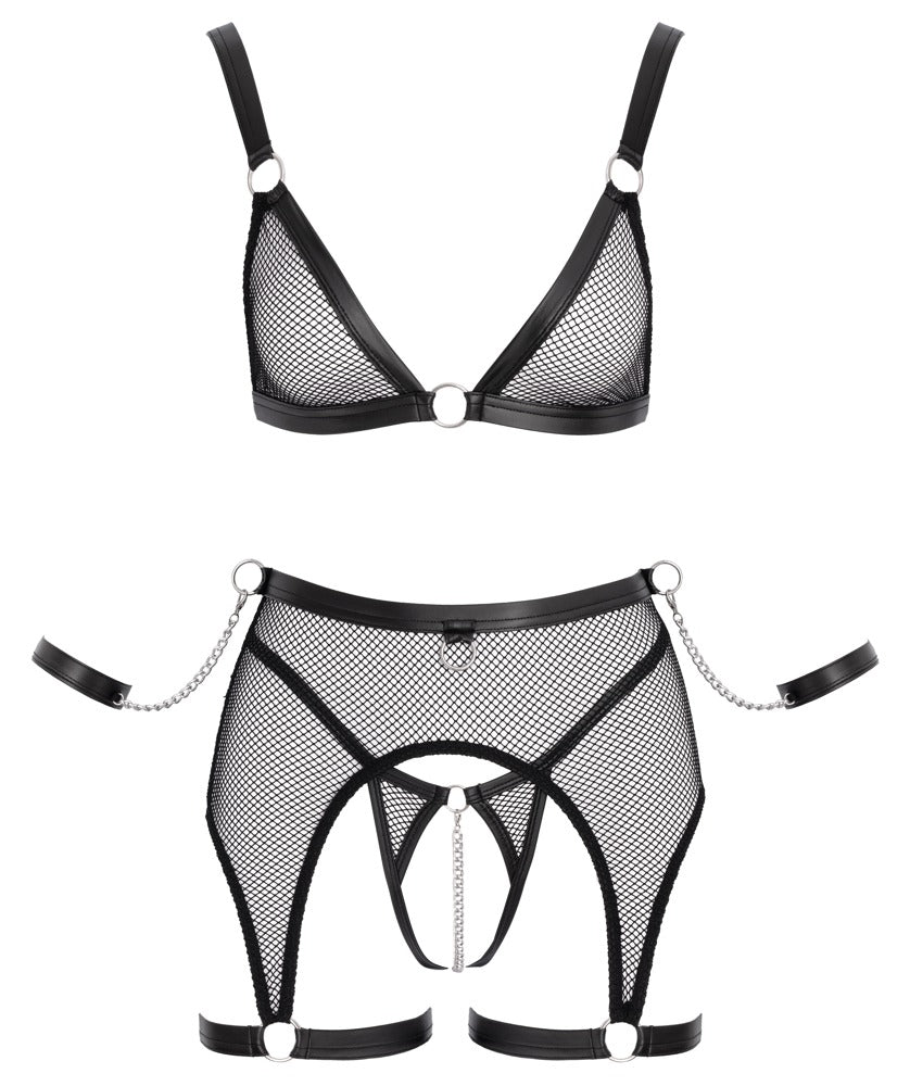 Produktansicht des Cottelli BONDAGE Sets bestehend aus BH, Strapsgürtel und String