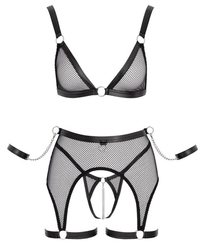 Produktansicht des Cottelli BONDAGE Sets bestehend aus BH, Strapsgürtel und String