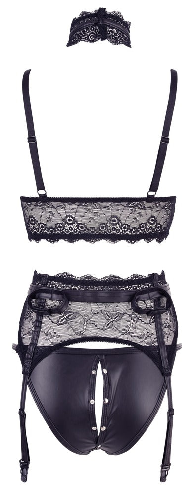 Freigestellte Produktansicht des schwarzen Cottelli BONDAGE Dessous-Sets