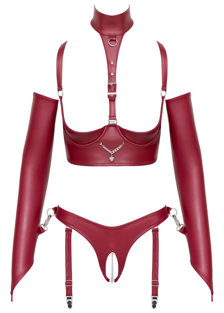Cottelli BONDAGE Set Vorderansicht mit Hebe, String und Armstulpen