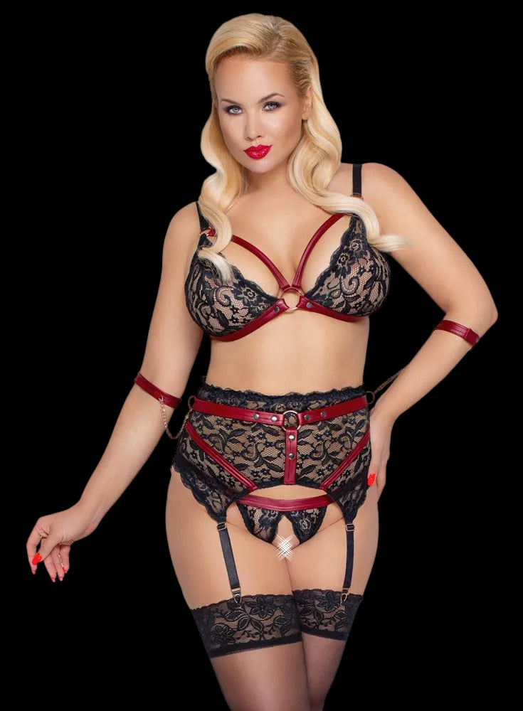 Cottelli BONDAGE Straps-Set aus Spitze mit Armfesseln am Modell getragen