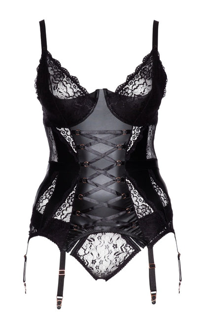 Cottelli BONDAGE Strapshemd und Slip in schwarzem Mattlook mit Spitze Vorderansicht