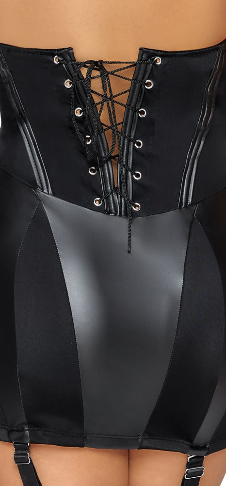 Detailansicht des schwarzen Cottelli COSTUMES Domina-Kostüms mit Mattlook-Einsatz