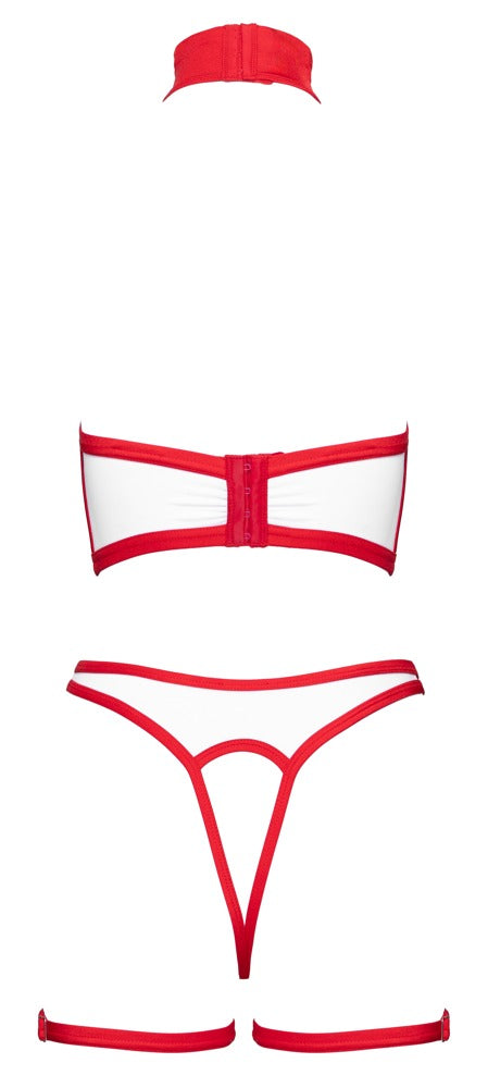 Produktansicht hinten des Cottelli COSTUMES Krankenschwester-Kostüms mit weiß-rotem Straps-String