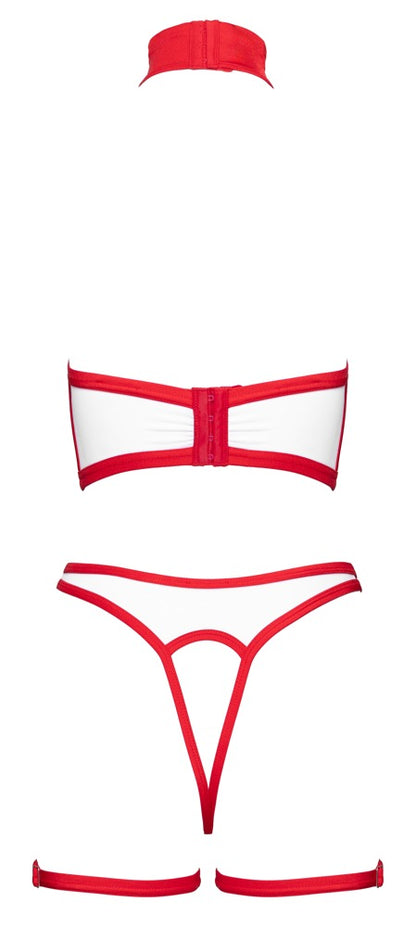 Produktansicht hinten des Cottelli COSTUMES Krankenschwester-Kostüms mit weiß-rotem Straps-String