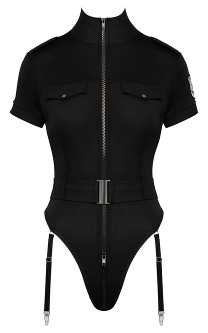 Freigestellte Vorderansicht des Cottelli COSTUMES Polizei-Bodys mit halbem Arm, Gürtel und Strapsen