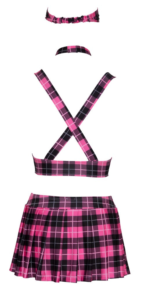 Rückseite des 4-teiligen Schuluniform-Kostüms von Cottelli COSTUMES im pink-schwarzen Karo-Look