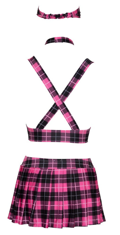 Rückseite des 4-teiligen Schuluniform-Kostüms von Cottelli COSTUMES im pink-schwarzen Karo-Look