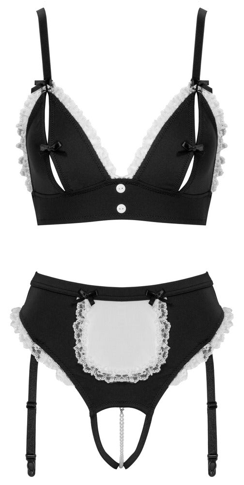 Freigestellte Vorderansicht des Cottelli COSTUMES Servier-Sets mit Bustier und Straps-String