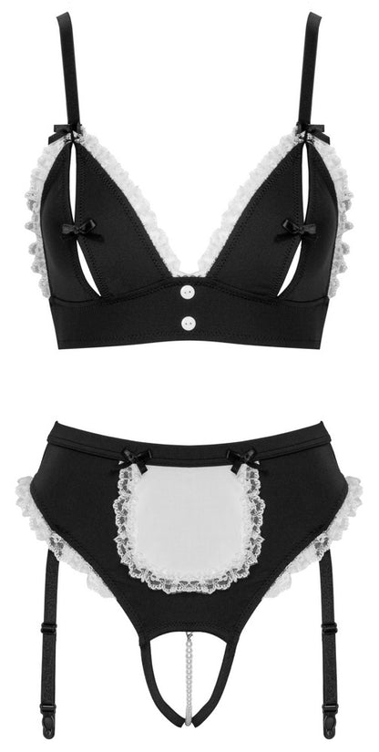 Freigestellte Vorderansicht des Cottelli COSTUMES Servier-Sets mit Bustier und Straps-String
